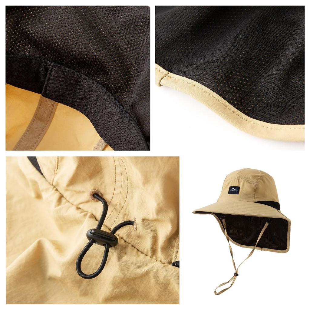 Sunshade Neck Wide Brim UV Sunburn With Chin Strap [FARFADET] Hat, Cover, Hat, Protection, Prevention, Gardening, Outdoor, (Khaki)