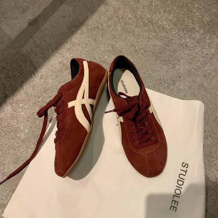 Flat-bottomed Dexun shoes~ 2025 fashionable contrasting color lace-up flat-bottomed soft baseplate shoes casual Forrest Gump Dexun shoes women's autur