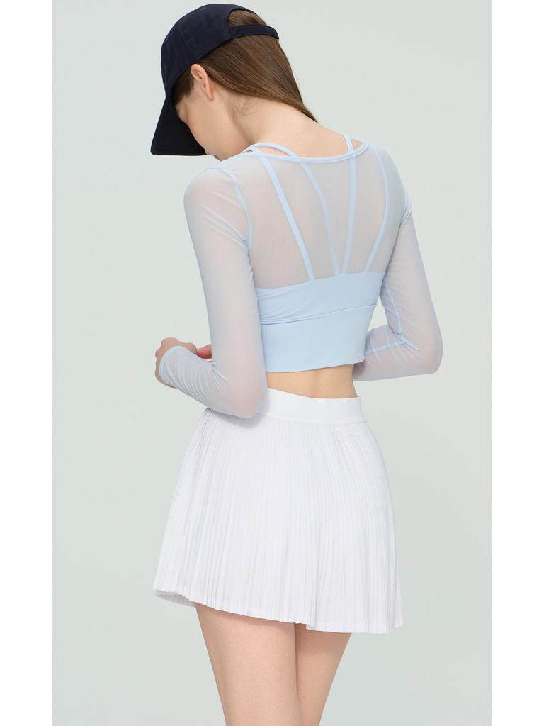 Women's Two-Piece Mesh Long Sleeve Yoga Top with Chest Pads - Ideal for Running, Pilates, and Fitness.