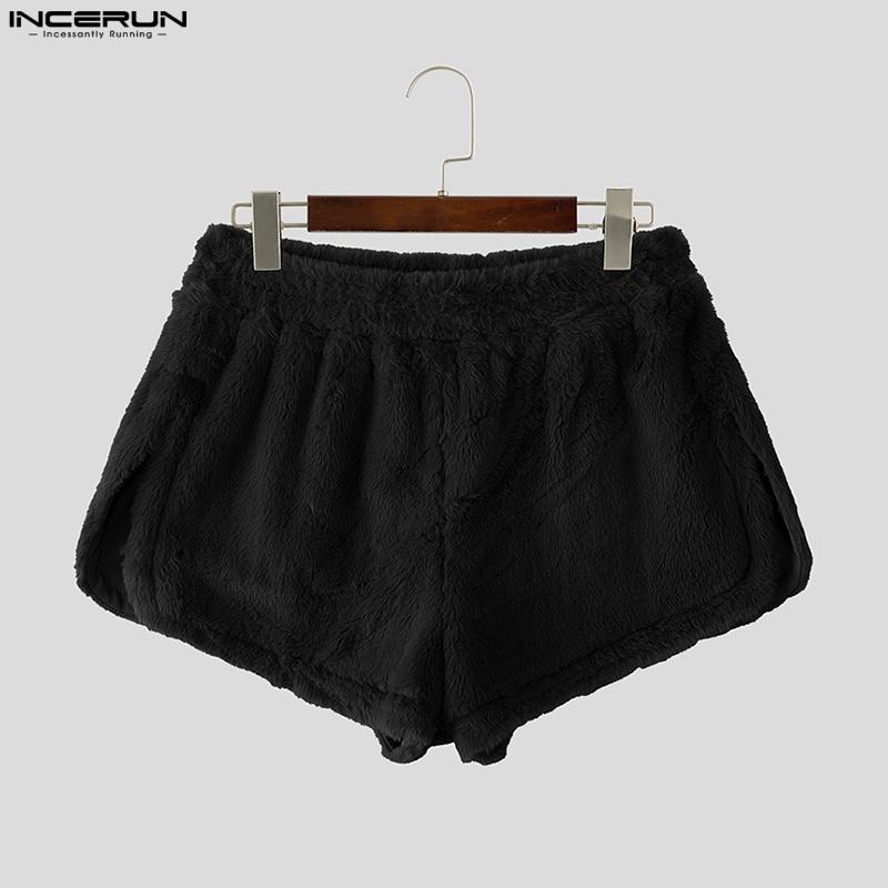 INCERUN Women Elastic Waist Shorts Furry Splits Side Mini Pants Home Wear