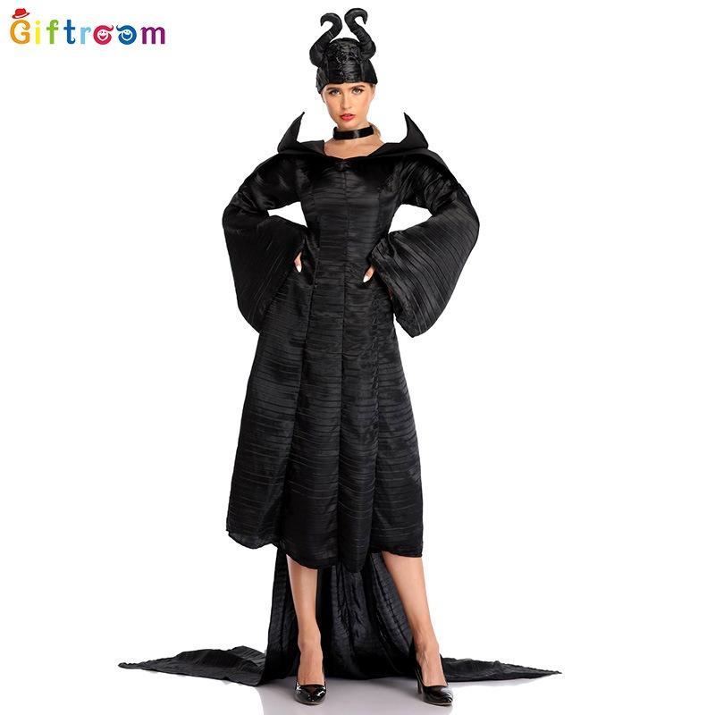 Western Carnival Party Witch Costume Play Demon Horns Diablo Floor Mopping Dress Vampire Show Costume