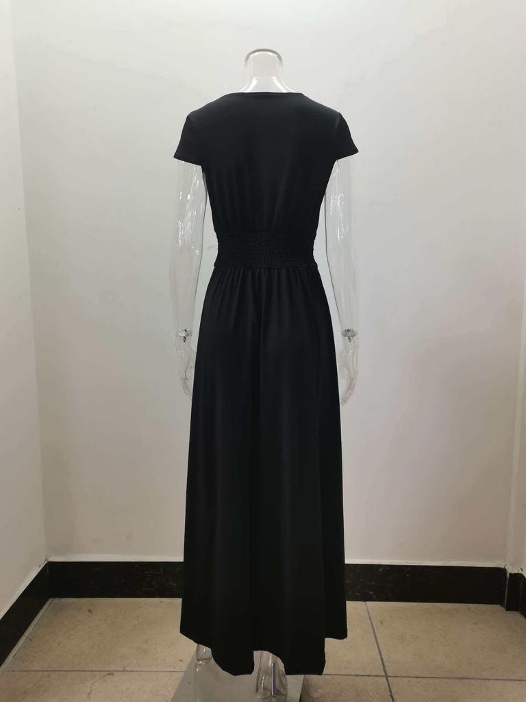 Women's Deep V-neck Pleated High-waisted Slit Evening Gown