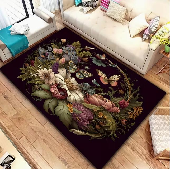 Elegant Colorful Butterfly Design Carpet Soft Comfortable Anti Staining Living Room Bedroom Study Room Game Room Room Decoration