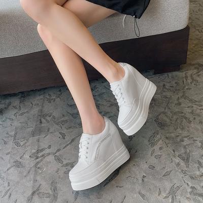 12Cm Super High Heel Little White Shoes Women's 2025 New Thin Inner Height Increase Single Shoes Spring and Autumn Thick Sole Leather Casual Lea