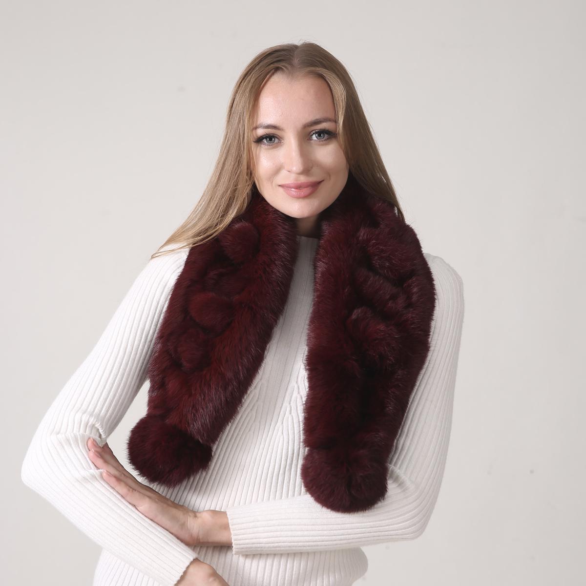

Зимняя теплая шаль из натурального меха кролика, шарф, уличные женские шарфы 110x14cm винный