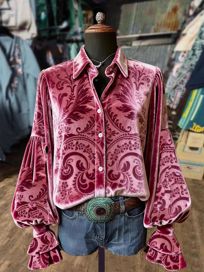 3D Pattern Fashionable Women's Long Sleeve Lapel Shirt with Pockets