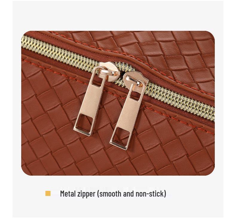 Reise-Make-up- und Toilettenartikeltasche mit gewebter Lederstruktur - Tragbar, Großes Fassungsvermögen, Hochwertiger Organizer