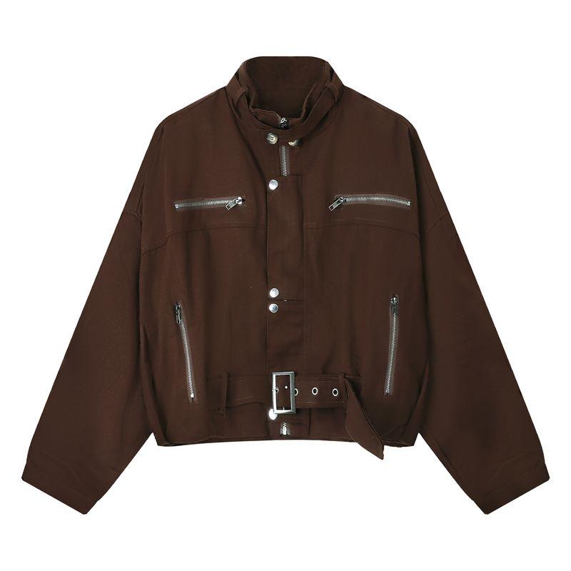 

Kumikumi American vintage Stand Collar Loose Long sleeve Outerwear Women clothes Autumn Niche Chic All-Match Jacket Top MOKA CURRY S