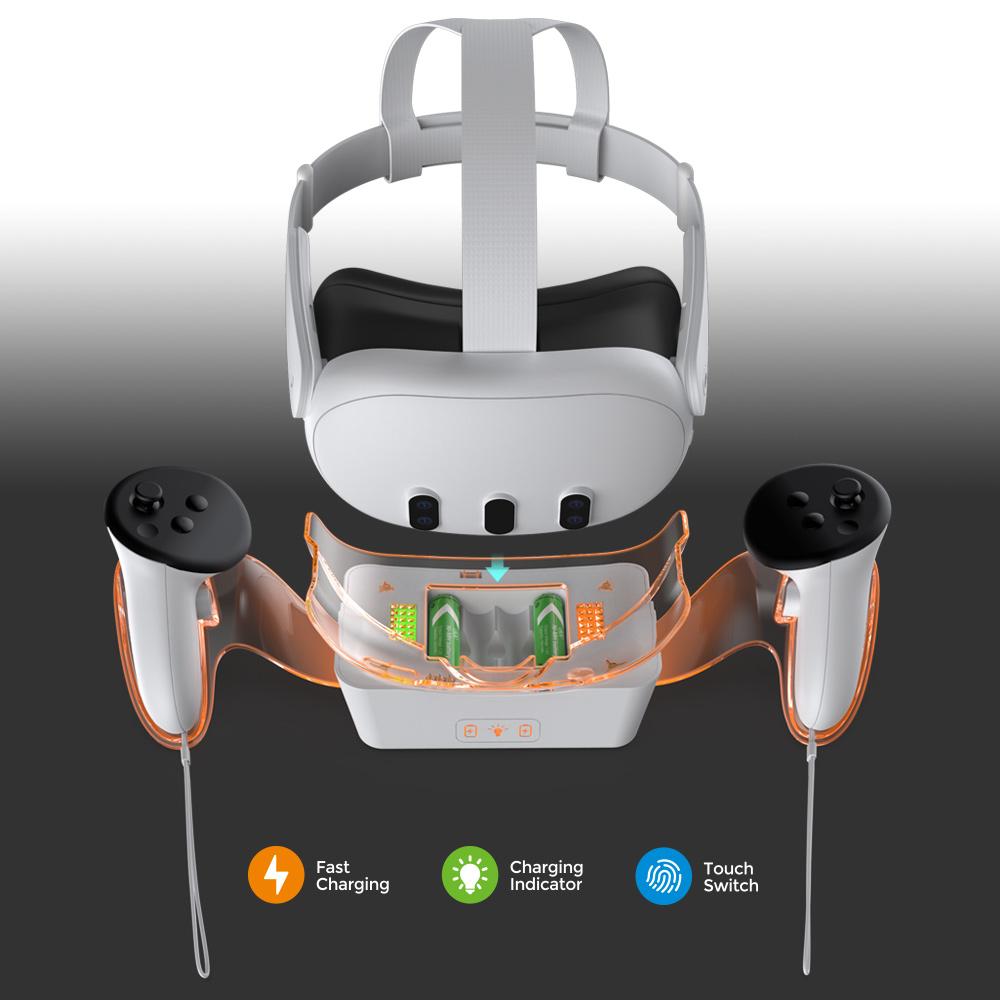 Charging Dock for Meta Oculus Quest 3/Quest 2, VR Headset Charging Stand and Controller Holder with RGB Lights TY-3835