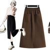 Women's Solid Color Half-Skirt with Pockets and Back Slit - Spring/Autumn Stylish, Elastic Waist, Mid-Length, Mature Style