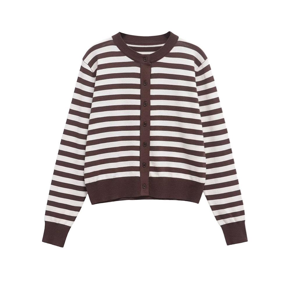 

2025 Spring Women s Color Block Striped Knitwear – Casual Round Neck Small