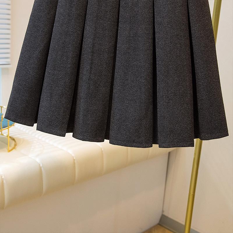 2026 Petite Plus Size Wool Pleated Midi Skirt - High Waist, Versatile School Style with Belt
