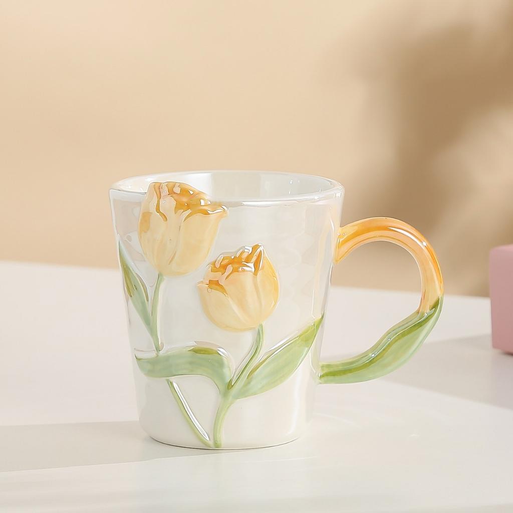 Creative Hand Painted Tulip Mugs High Appearance Level Ins Style Ceramic Cups  Niche Design Sense Drinking Cups and Coffee Cups