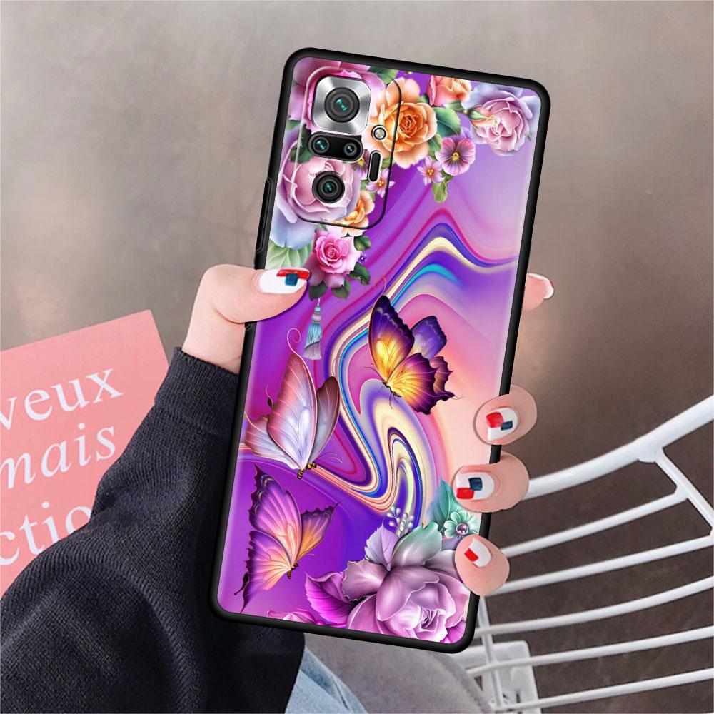 Funda Für Xiaomi Redmi Hinweis 10 9 11 Pro Weiche Telefon Fall 10S 9S K40 8 9A 9C 9T 7 10C 8T Silikon Abdeckung Diamant Blume Schmetterling