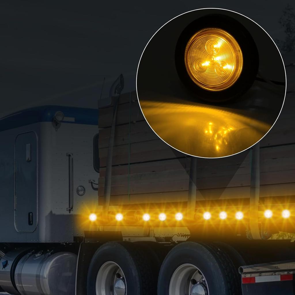 5Pcs 2 Inch Round Led Red Trailer Marker Lights, Led Side Marker Lights With 2 Prong Plug, IP67 Waterproof Clearance Lights For Truck Camper RV