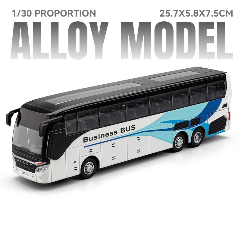 1:30 Scale Tour Bus Model Toy Car Sound Light Doors Opened Alloy Diecast Miniature Business Vehicle Models for Kids Presents