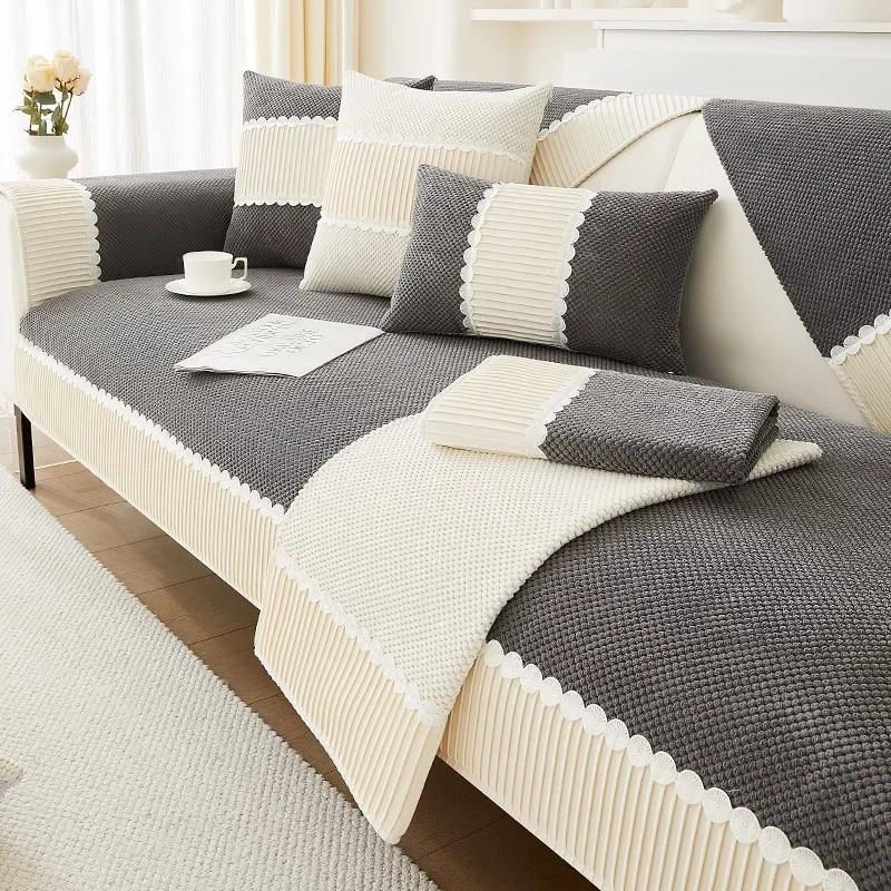 Plysch sofföverdrag Tjock plysch mjuk soffa Kudde Handduksmatta för vardagsrum Nordic Anti-halk soffa Slipcovers Heminredning