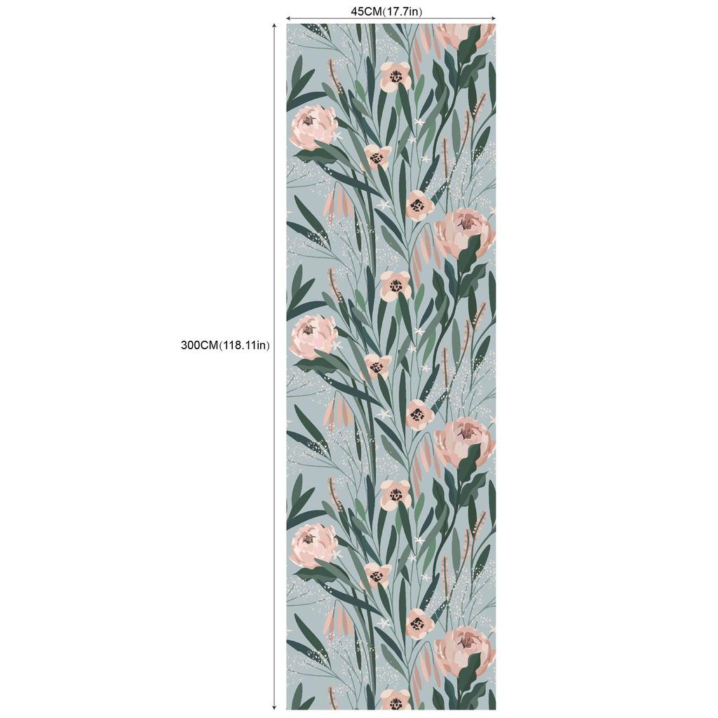 Removable Seamless Self-Adhesive Wallpaper for Living Room Background (Green Plants and Flowers)