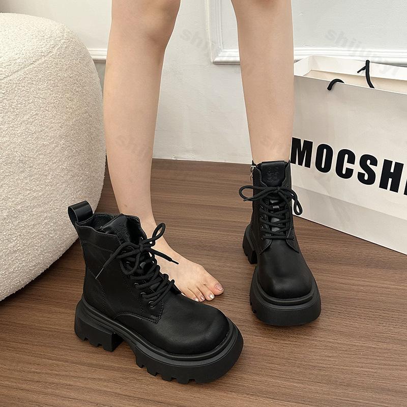 Fashion Autumn Women Ankle Boots 2025 Fashion Retro Short Boots Platform Zipper Comfortable Non Slip Outdoor Leather Boots Botas Mujer