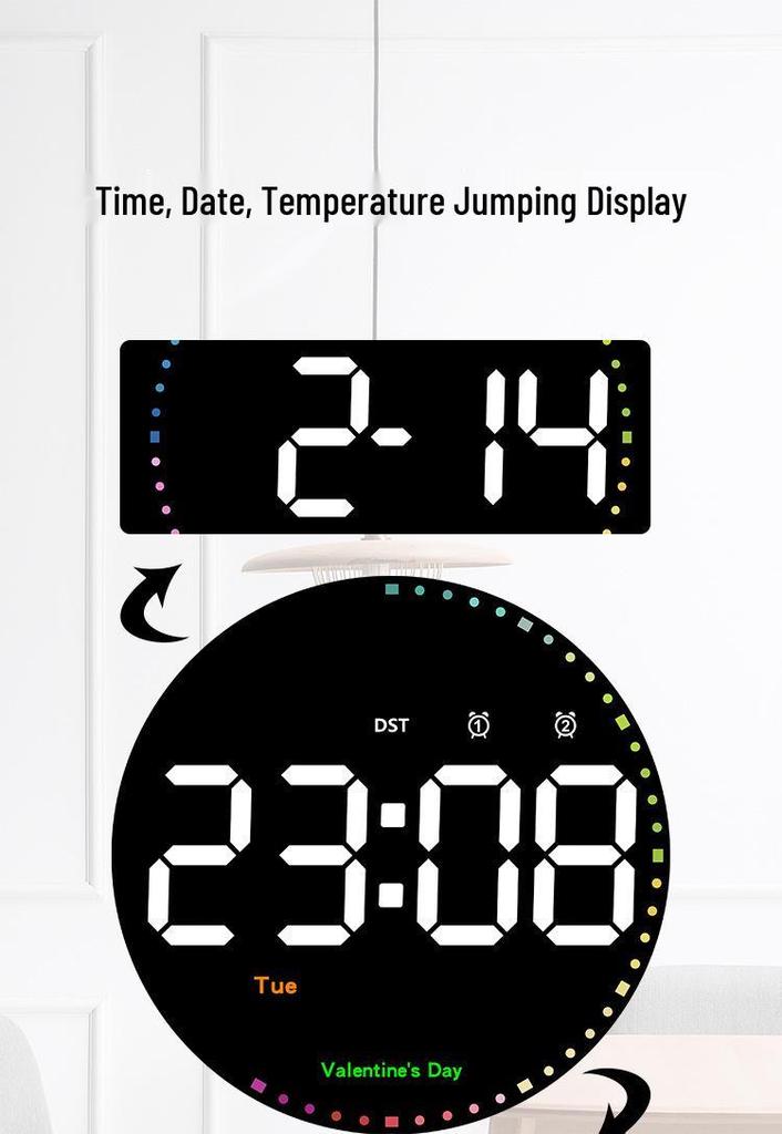 Colorful LED Dynamic Wall Clock: Perpetual Calendar & Simple Decor for Living Room