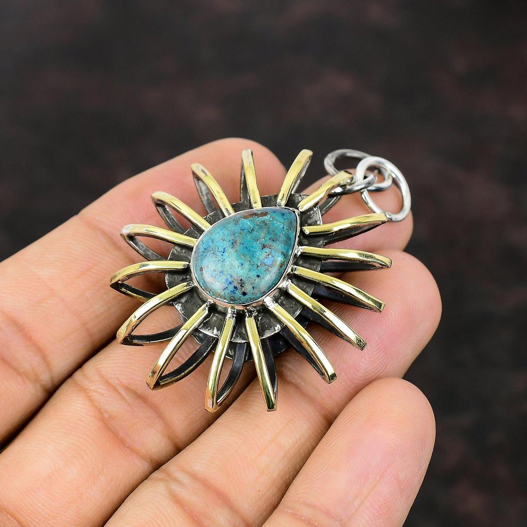 Shattuckite Pendant 925 Sterling Silver Pendant Gemstone Handmade Jewelry 18K Gold Plated Pendant Cage Jewelry Gift For Girl Antique Pendant