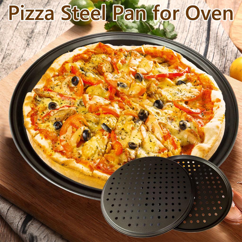 Stål Pizzapanne 32CM Rund Perforert Pizza Bakeform Non-stick Pizza Bakeform for Hjem Restaurant Kjøkken Ovn Bakesett