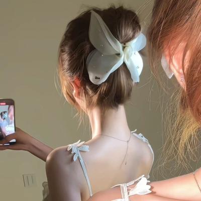 Damen Haarspange Schleifenknotenform Netzgarn Sommer Groß Hinterkopf Haarklammer Kopfhautschützendes Haaraccessoire