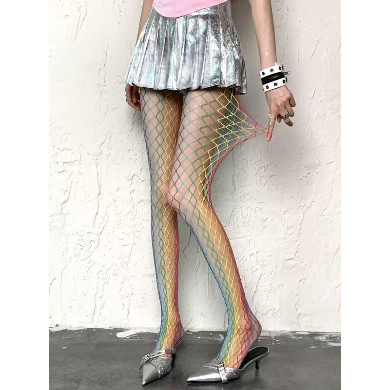 Regenbogen-Netzstrümpfe, Netzstrumpfhosen, bunte Netzsocken, Netz-Grundstrumpfhosen, passende Strumpfhosen, sexy Strümpfe