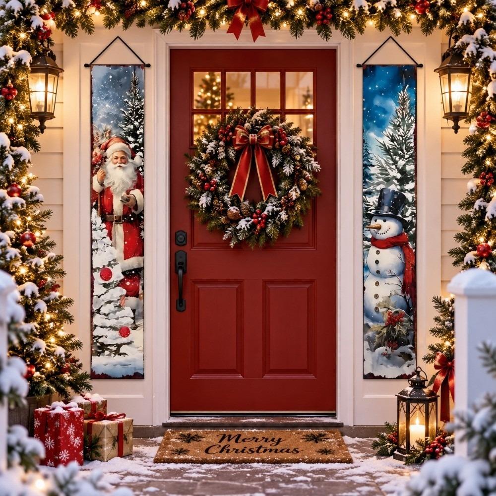 2D Flat Christmas Flag Banners Snowman Christmas Hanging Flag Door Couplets Banner Indoor Outdoor
