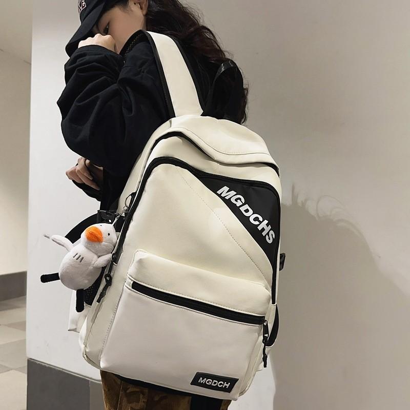 Korean Style Minimalist Unisex High School College Student Laptop Backpack Casual Travel Bag белый