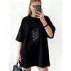 Oversized T Shirt Dress Black Snake And Rose Print Casual Streetwear For Women