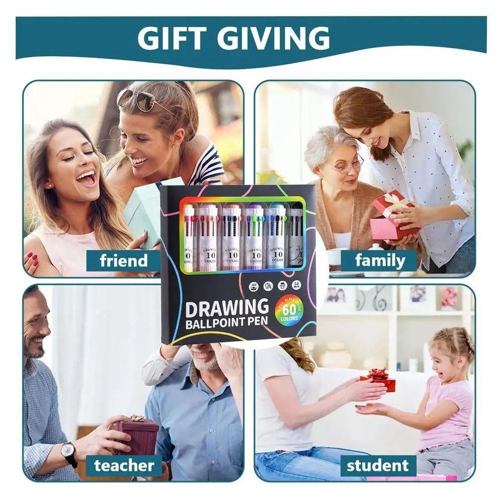 6Pcs/Set Multi-Function Colored Pens 60 Colors Multicolor Pens  for Painting Study Marking