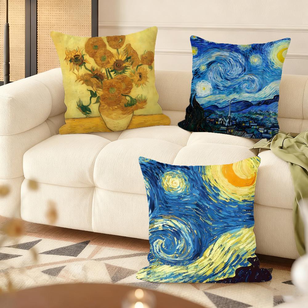 Poszewka na poduszkę Jedwabista Krótka Pluszowa Domowa Poszewka na Poduszkę Sofy - Niewidoczny Zamek Dekoracja Domu Dzieła Van Gogha