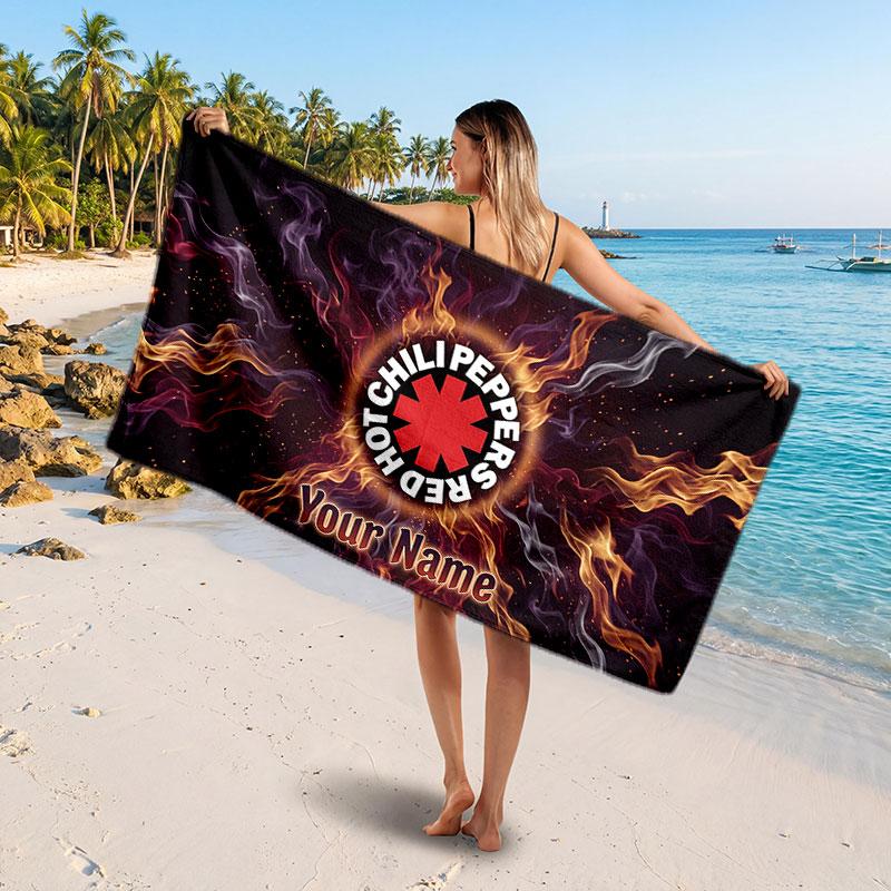 Red Hot Chili Peppers Customized Name Text Beach Towel, Soft Absorbent Towel Beach Pool Travel Personal Gift
