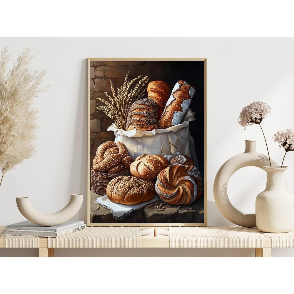Delicious Assortment of Fresh Bread Posters Freshly Baked Wheat Prints Canvas Painting Wall Art Pictures Home Living Room Decor