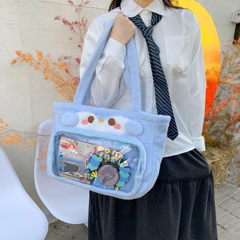 Bunny Plush Soft Cat Snack Tote Cartoon Shoulder Bag With Design Transparent