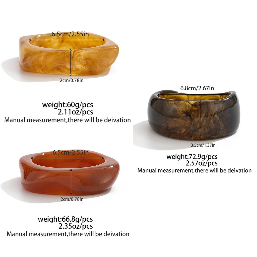 Ingemark 3 Styles Exaggerated Resin Plastic Wide Bangles for Women Vintage Stackable Bracelets Y2K New Year Hand Jewelry Gift