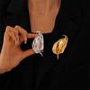 Minimalist Artistic Alloy Leaf Brooch Mirror Polished Glossy Irregular Sculpted Tarnish Resistant Versatile Pin for Women