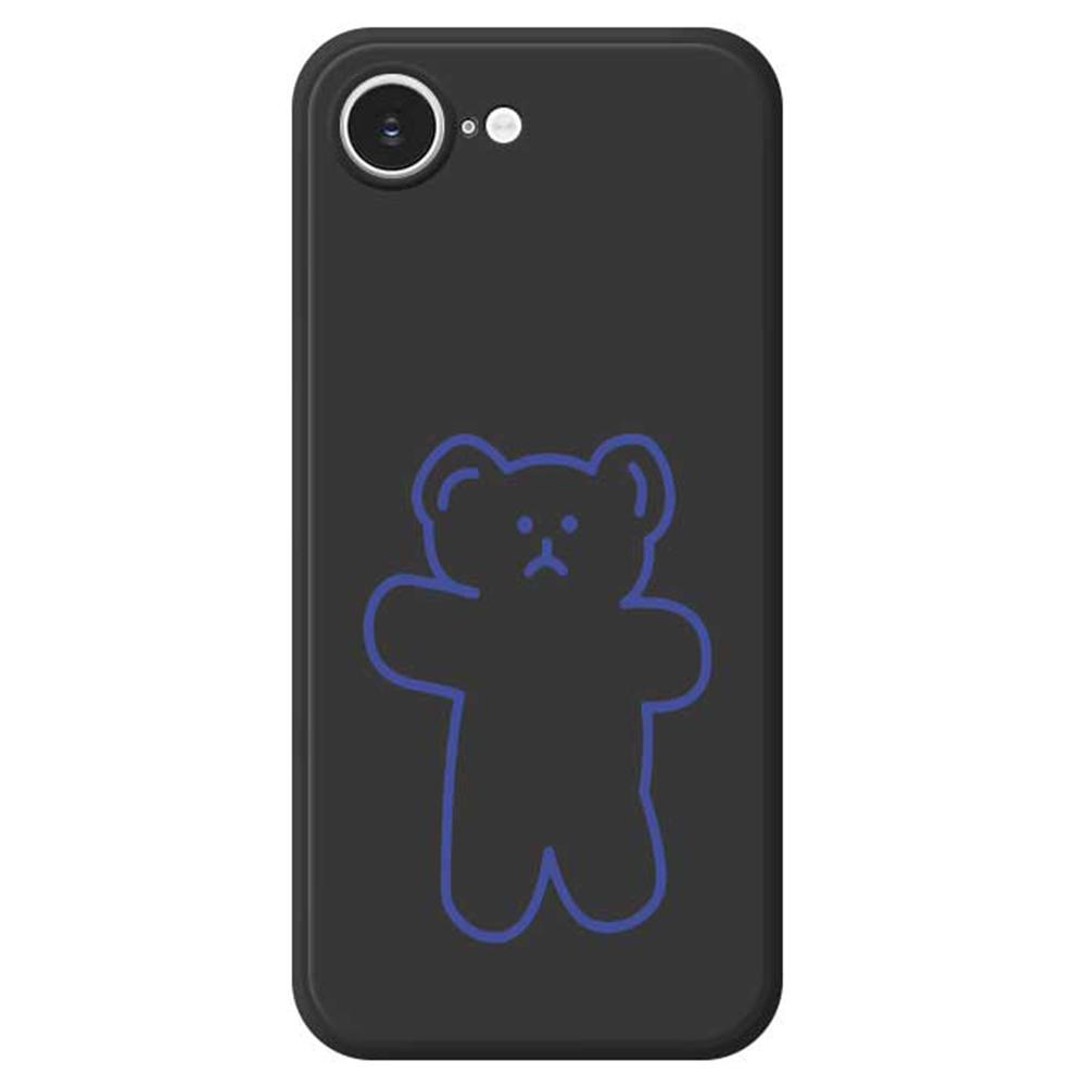 

For iPhone 16e Case Simple Bear Pattern Printing Straight Edge TPU Phone Back Cover Black