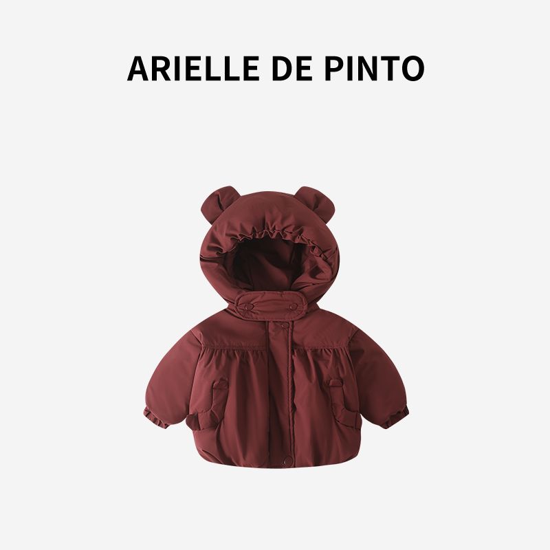 French Arielle De Pinto Girls Winter Cotton Coat Stylish Baby Girl Hooded Cotton Jacket with Rabbit Ears Angora Red 140