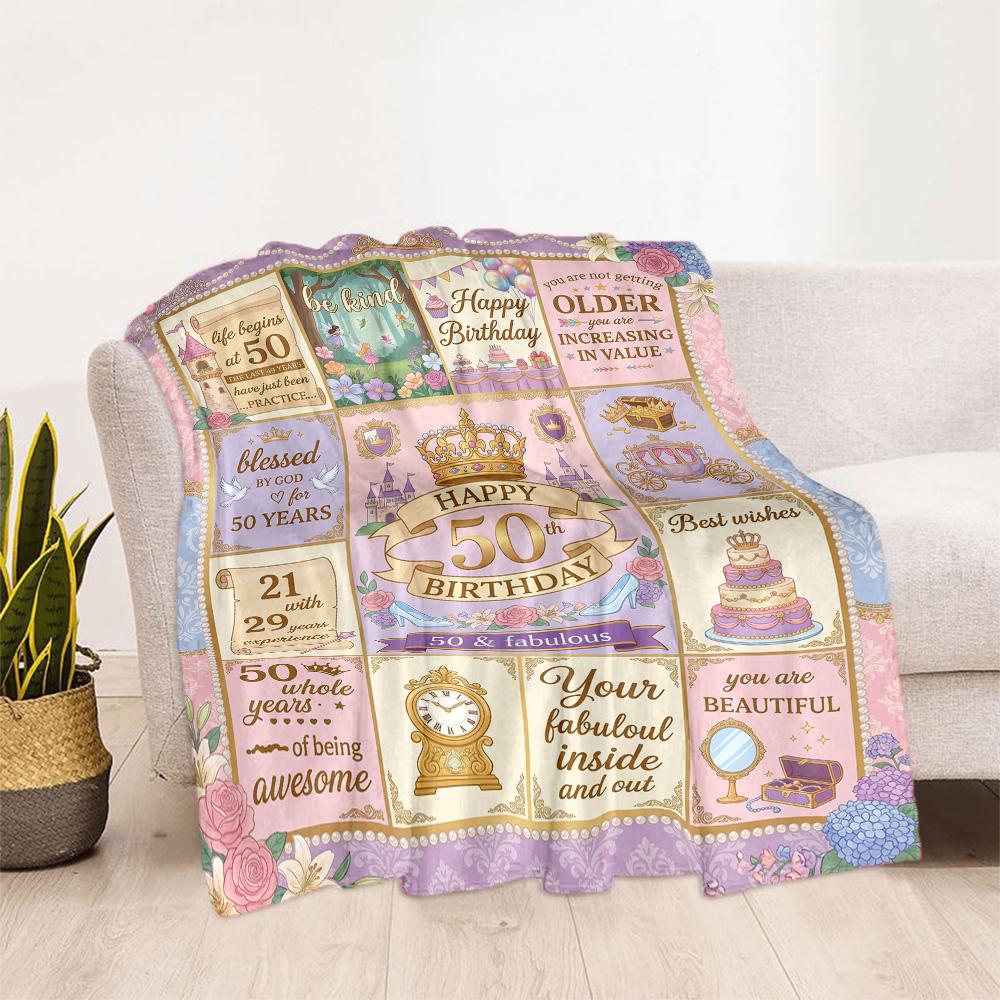 50th Birthday Celebration Flannel Blanket-Soft and Suitable for Sofas,Beds,Offices,Travel,All Seasons,Great Gift for Holidays and Birthdays.