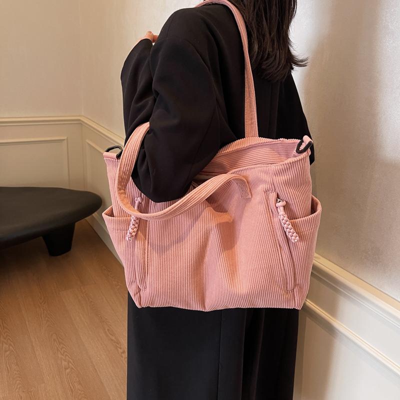 Torba typu tote z kordu, damska, dojazdowa, torba typu crossbody, duża pojemność, torba na ramię dla studentki