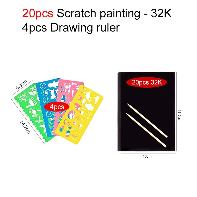 10/20/50pcs Colorful Scratch Paper Children Drawing Toys Drawing Template Ruler DIY Painting Toy For Kids Birthday Gifts TMZ