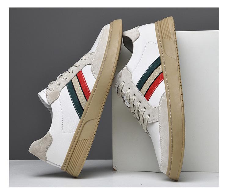 Plus Size Retro Casual Genuine Leather Men's Skate Shoes - Trendy Flat Bottom In White