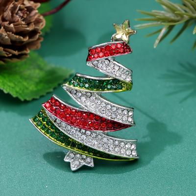 1 broche en alliage de strass coloré incrusté en forme d'arbre de Noël pour femme, décoration de Noël