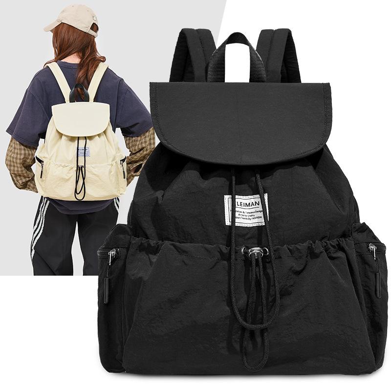 Schoolbag Japan and South Korea New Casual Backpack Large Capacity Backpack Commuter Drawstring Flip School Bag Lightweight Travel Backpack