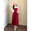Retro Red Floral Suspender Dress for Children's Summer New Seaside Vacation Style Waist Dress