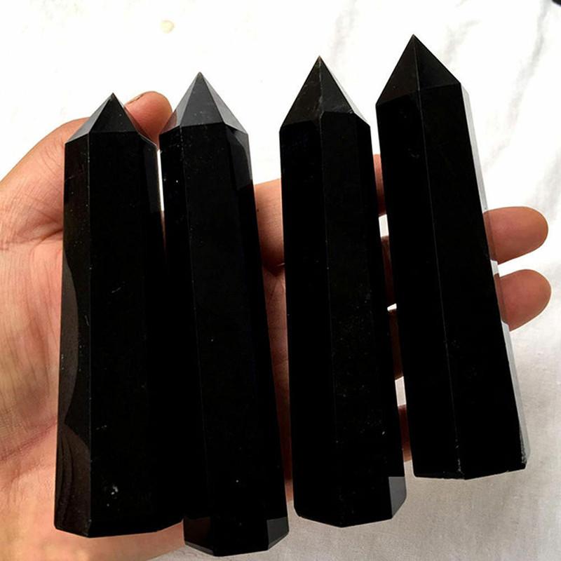Elegant And Timeless 100% Natural Obsidian Black Quartz Crystal Stone Point Healing Hexagonal Wand