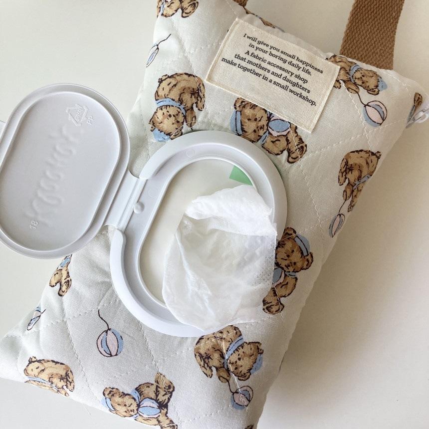 1st 13x6x24cm Ballong Nalle Quiltad Bomull Våtservettspåse Bil Utflykt Barnvagn Bärbar Hängande Tyg Tissuebox