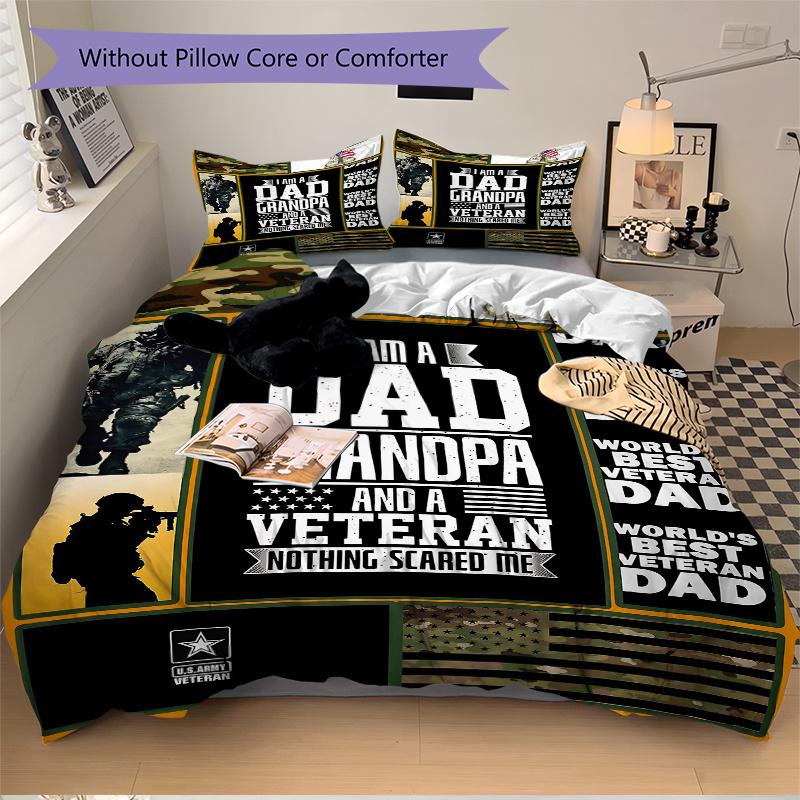 

3pcs World s Best Veteran Dad Quilt Cover Set, Soft & Comfortable Polyester Fabric, All-Season Breathable For 1 Quilt Cover & 2 Pillowcases (No Core) 135x200cm